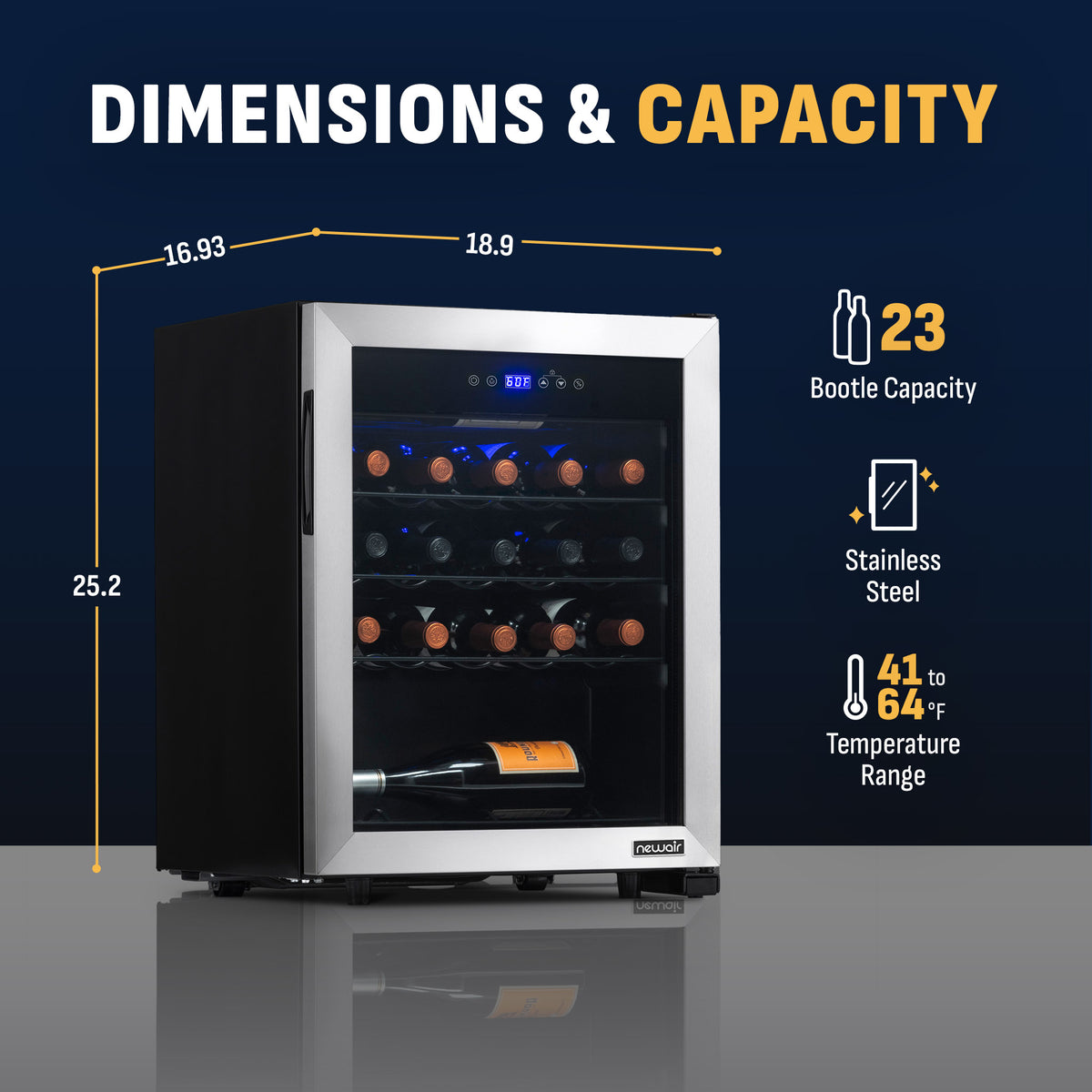 Newair® 23-Bottle 18.9" Stainless Steel Freestanding Wine Fridge