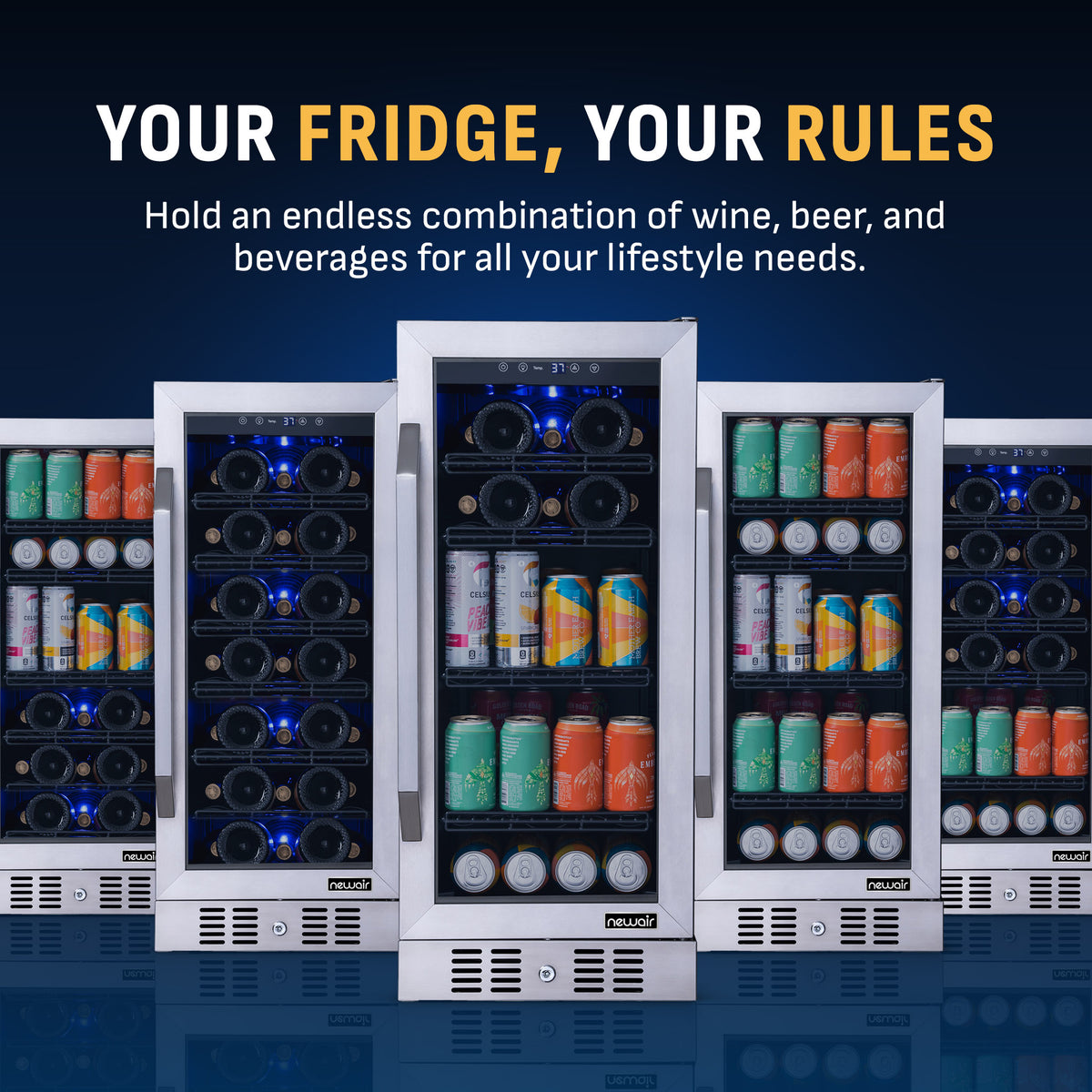Newair® 80-Can, 33-Bottle Built-in Stainless Steel Beverage Fridge - 15"