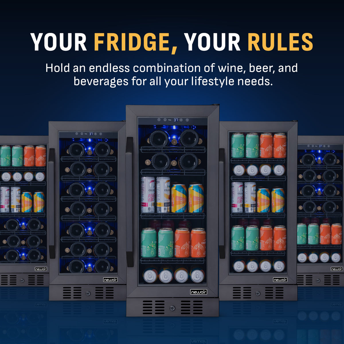 Newair® 80-Can, 33-Bottle Built-in Black Beverage Fridge - 15"