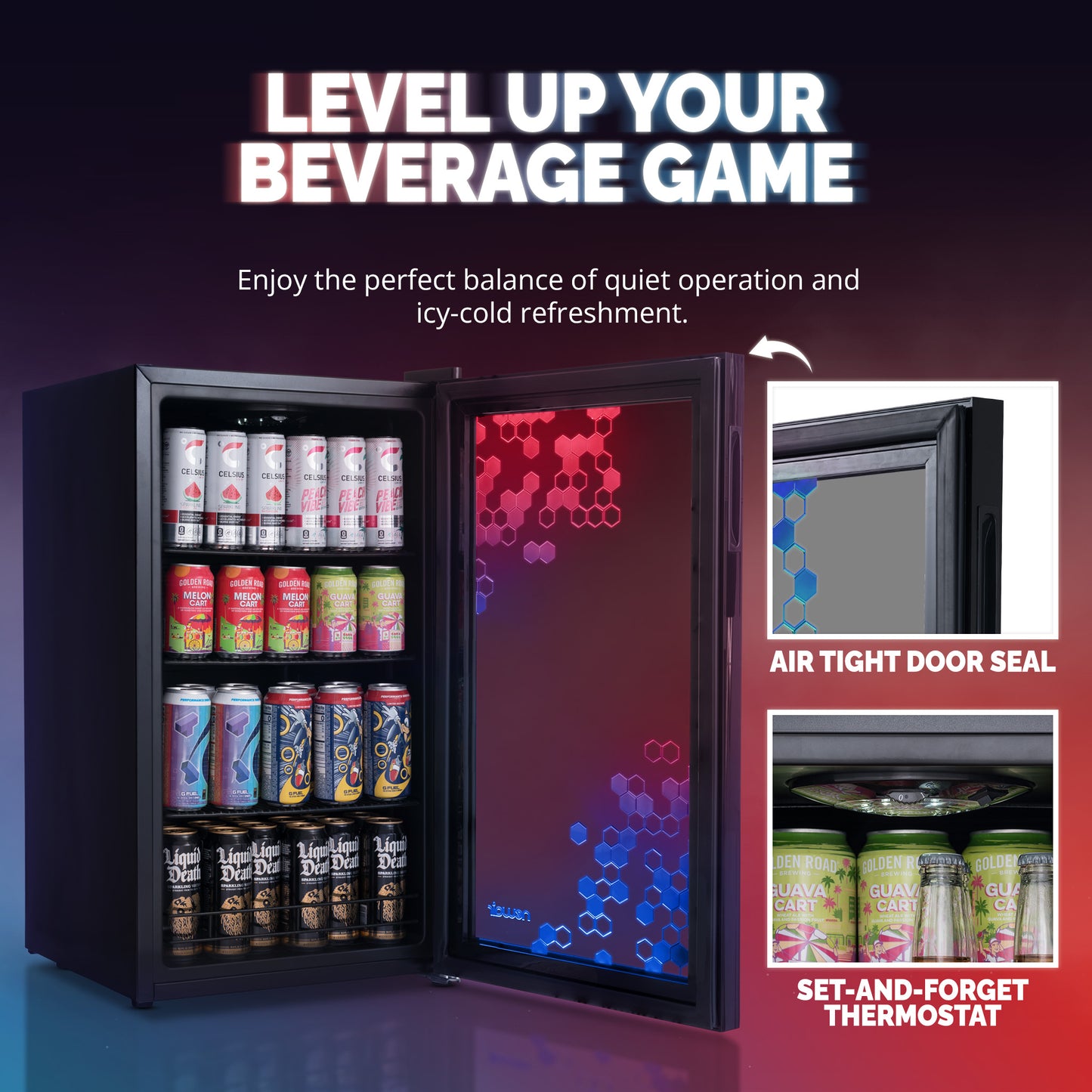 Newair® Prismatic™ Series Beverage Fridge with RGB HexaColor™ LED Lights
