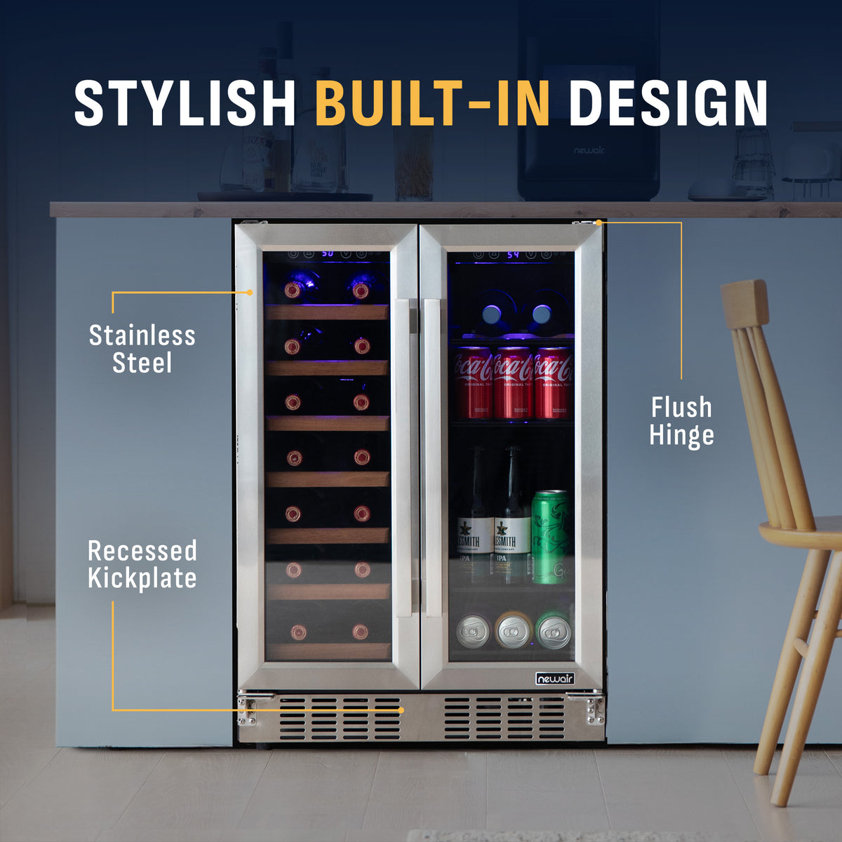 Newair® 24” Stainless Steel Dual-Zone Wine & Beverage Cooler, Built-In or Freestanding