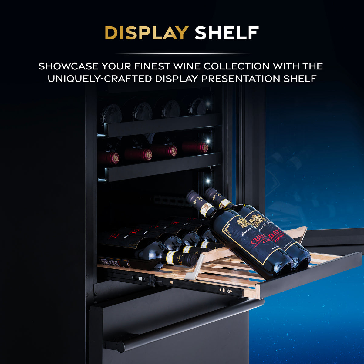 ESTATE Series Premium Dual-Zone Wine and Beverage Center Display Shelf. 