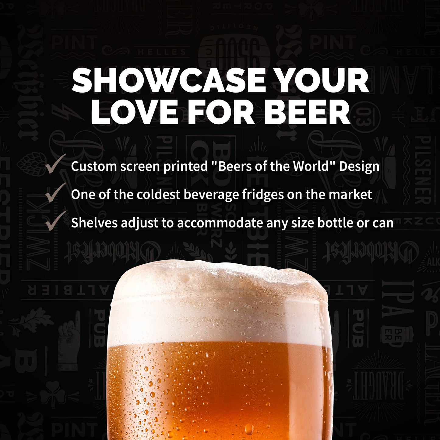 Newair® 126-Can Freestanding "Beers of the World" Beverage Fridge - 18.5"