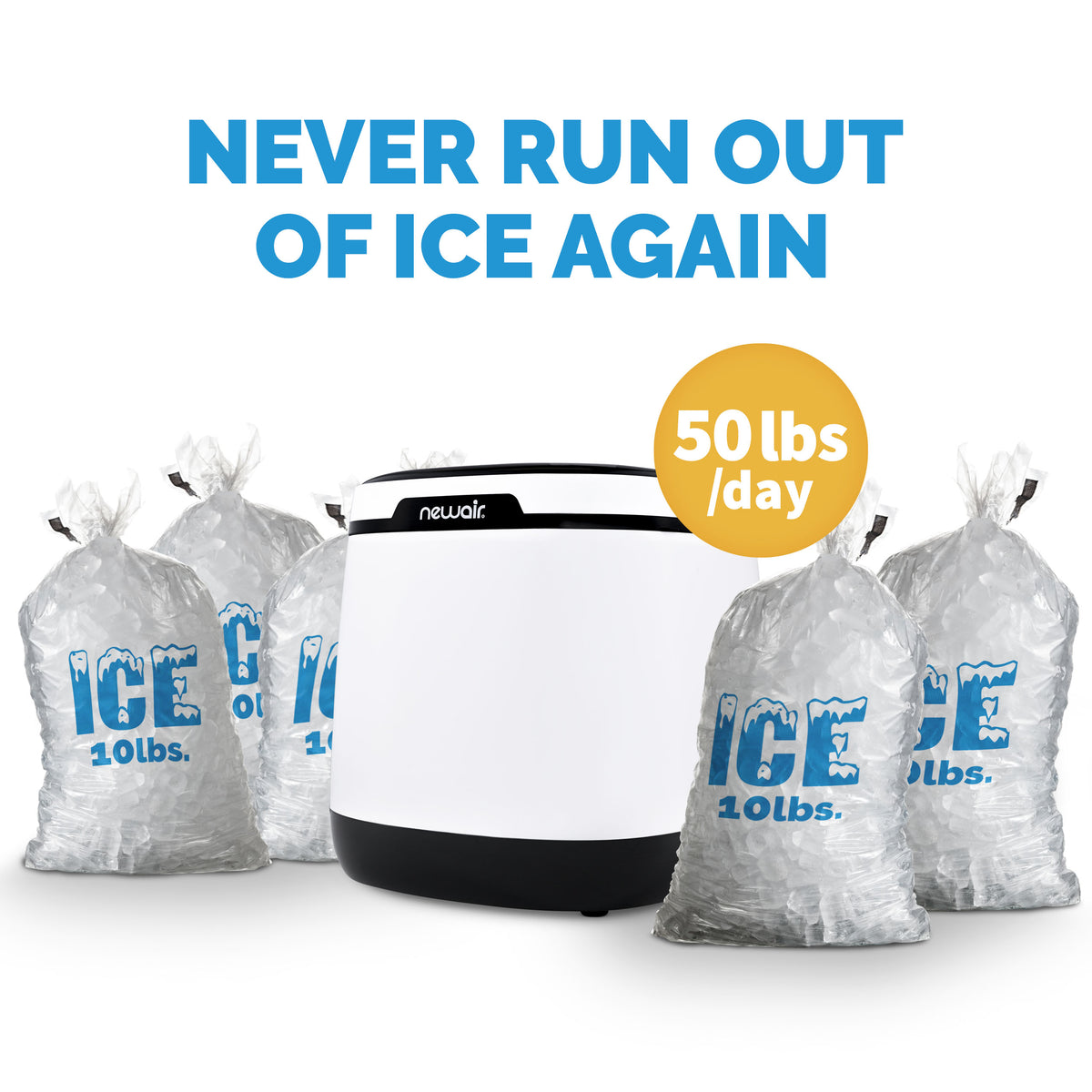 Newair® Countertop Ice Maker. Bullet Ice, 50 lbs/day - White