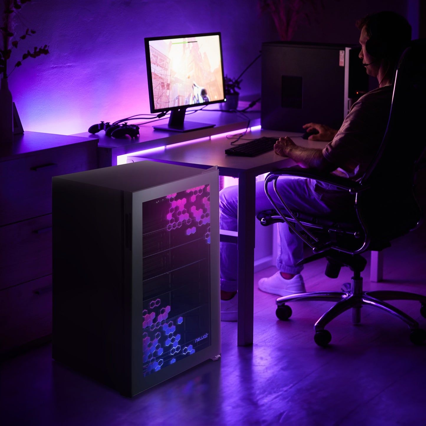 Newair® Prismatic™ Series Beverage Fridge with RGB HexaColor™ LED Lights