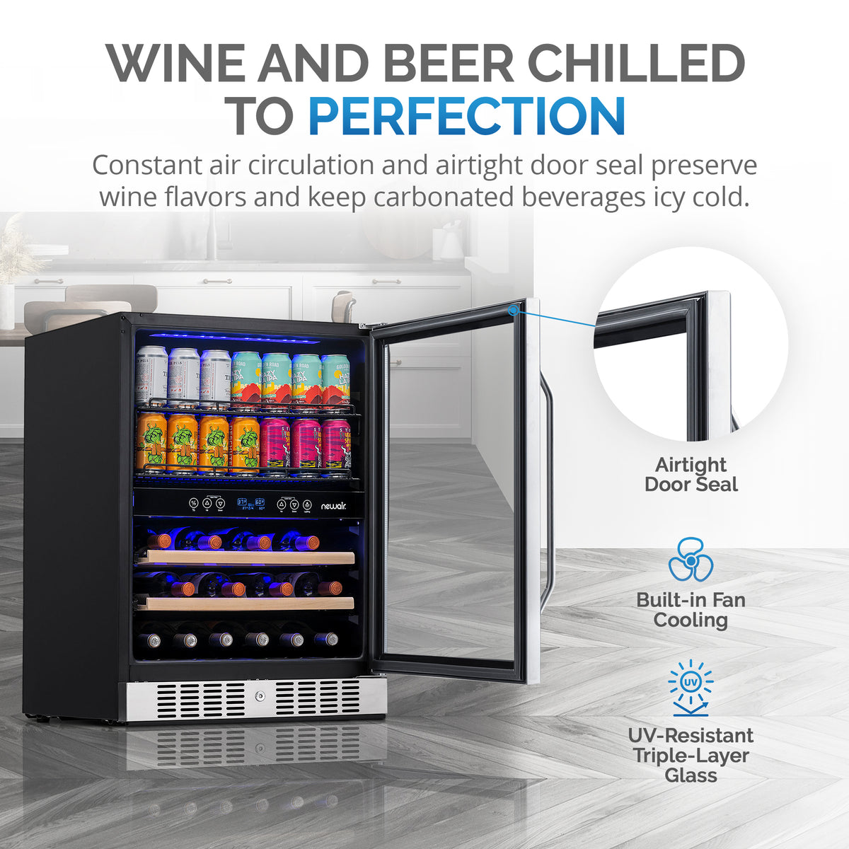 Newair® 70-Can, 20-Bottle Built-in Dual Zone Beverage Fridge - 24"