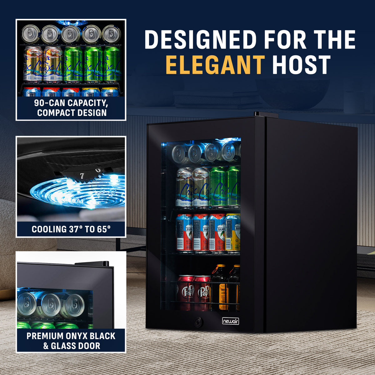 Newair® 90-Can Freestanding Black Beverage Fridge - 17"