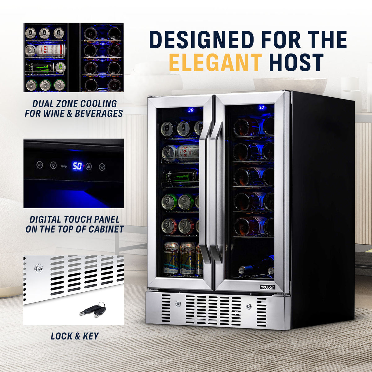 Newair® 24” Dual Zone Wine and Beverage Fridge in Stainless Steel