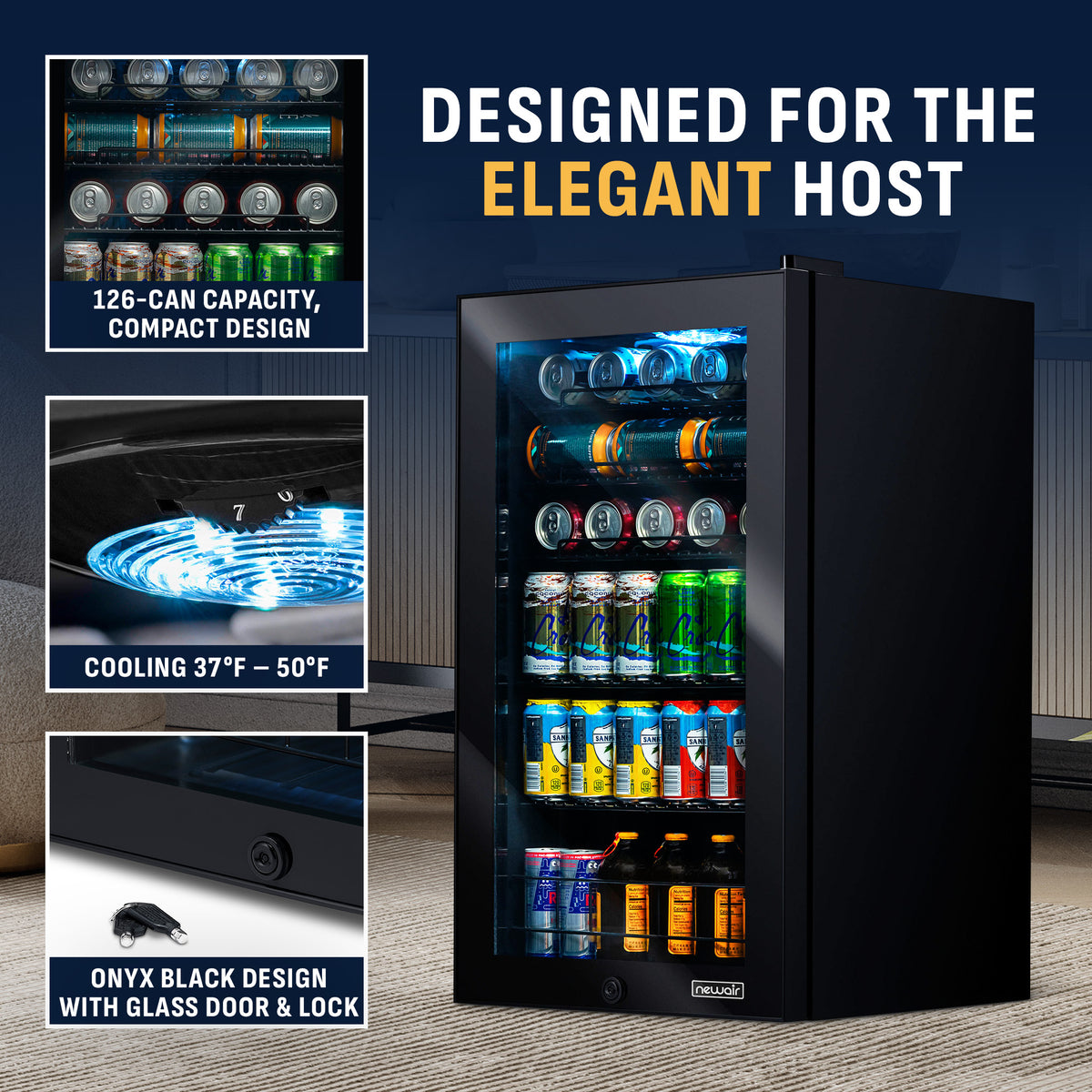 Newair® 126-Can Freestanding Black Beverage Fridge - 18.8"