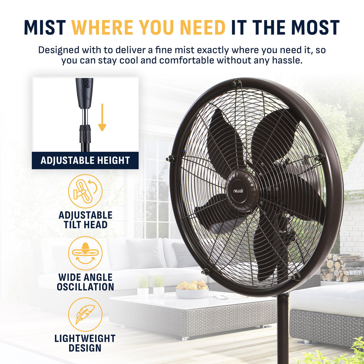 Newair® Outdoor Misting and Pedestal Fan Combination - 2,800 CFM