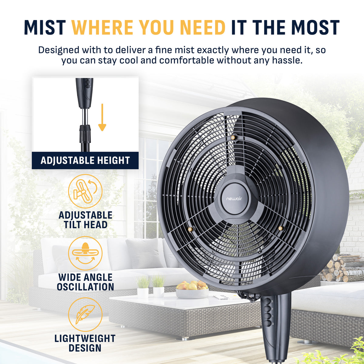 Newair® Outdoor Misting and Pedestal Fan - 1,600-CFM