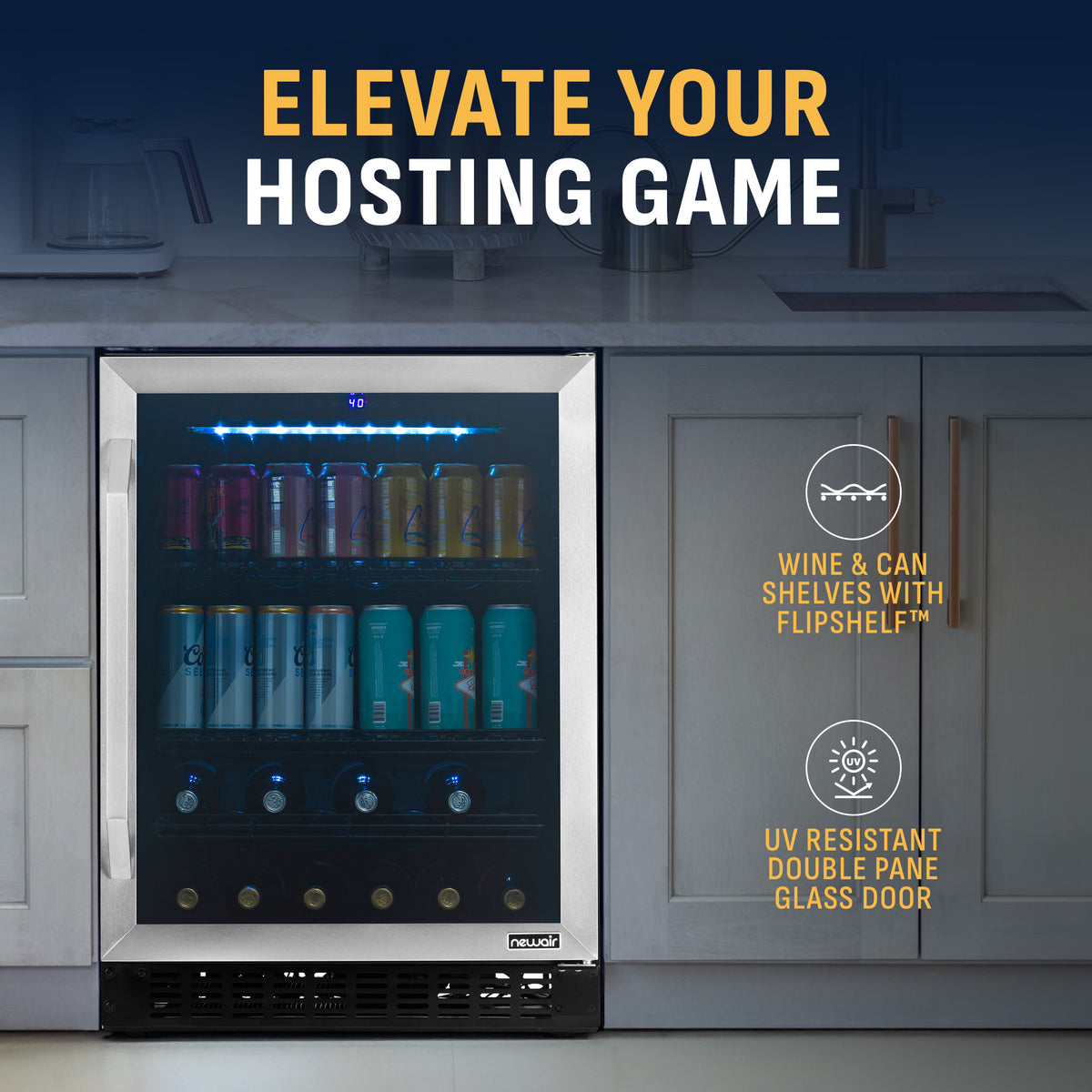 Newair® 179-Can, 49-Bottle Built-in or Freestanding Beverage Fridge - 24"