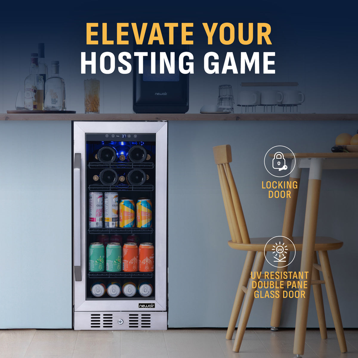 Newair® 80-Can, 33-Bottle Built-in Stainless Steel Beverage Fridge - 15"