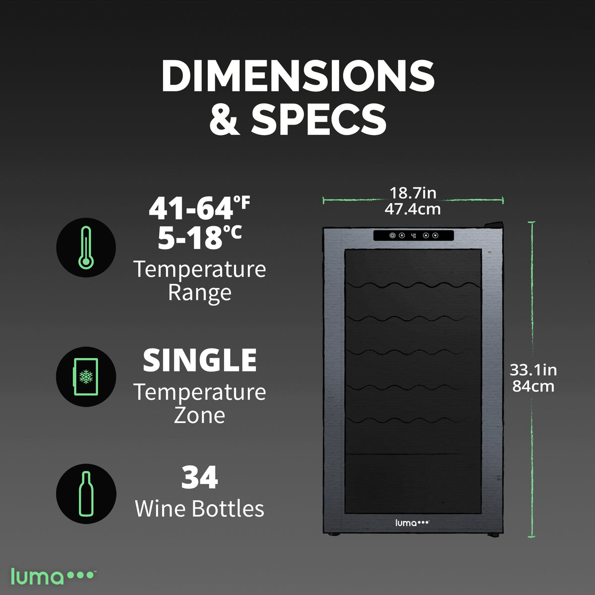 Luma® 34-Bottle 18.7" Black Freestanding Wine Fridge