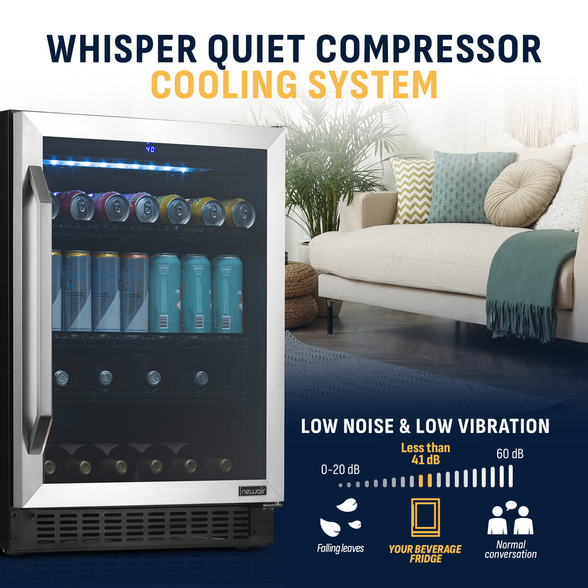 Newair® 179-Can, 49-Bottle Built-in or Freestanding Beverage Fridge - 24"