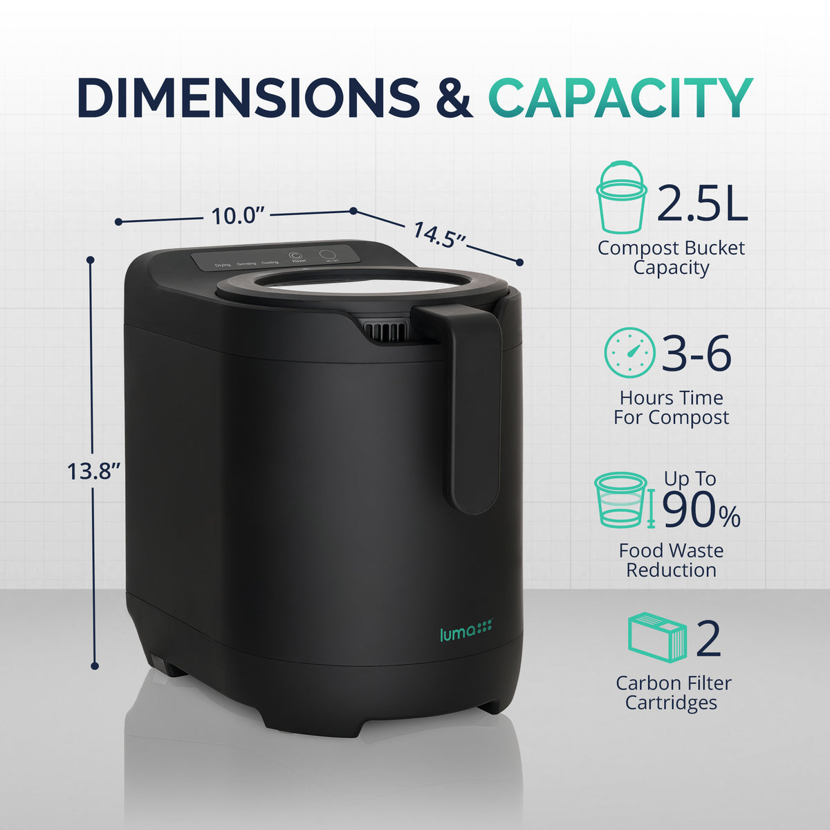 Luma® Kitchen Composter, 2.5L Capacity, Odorless Indoor Use