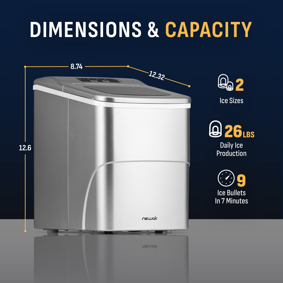 Newair® Countertop Bullet Ice Maker in Matte Black or Metallic Silver, 26 lbs/Day