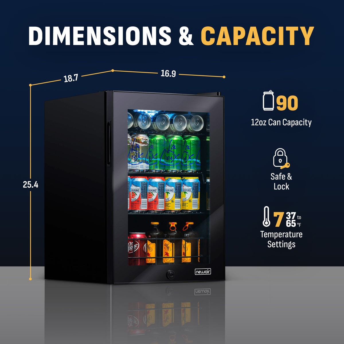 Newair® 90-Can Freestanding Black Beverage Fridge - 17"