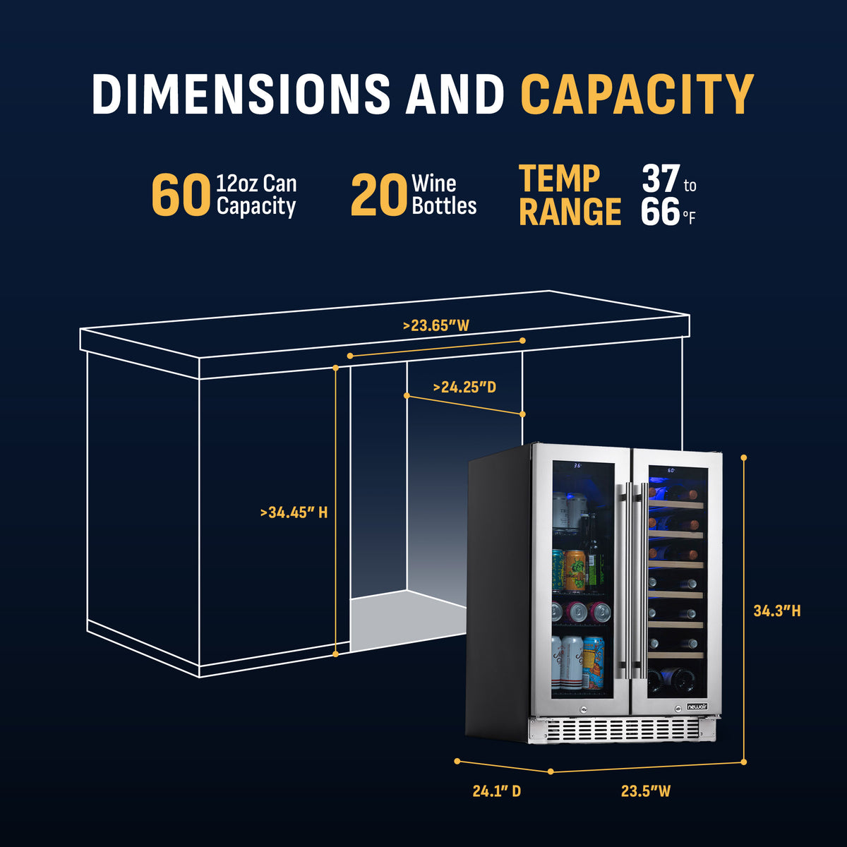 Newair® 58-Can, 18-Bottle Premium Built-in Dual Zone Beverage Fridge - 24"