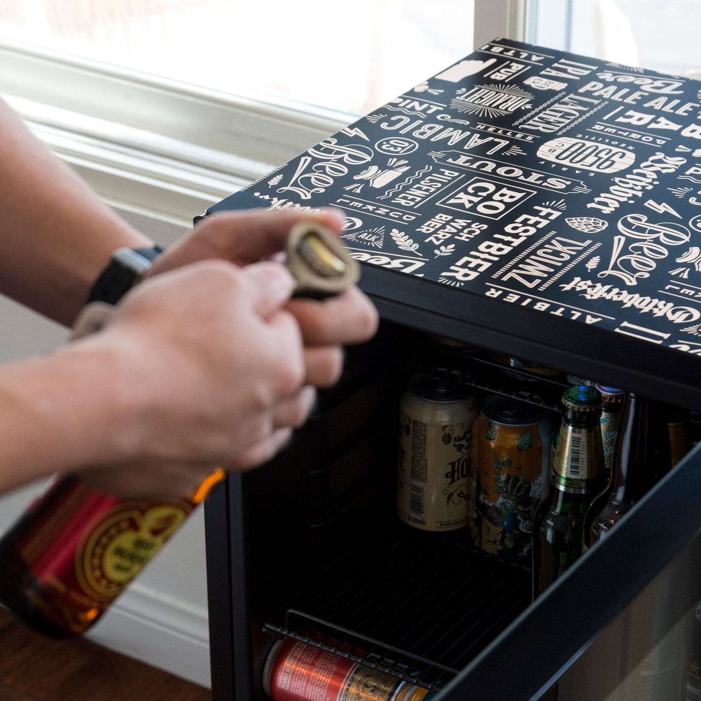 Newair® 126-Can Freestanding "Beers of the World" Beverage Fridge - 18.5"