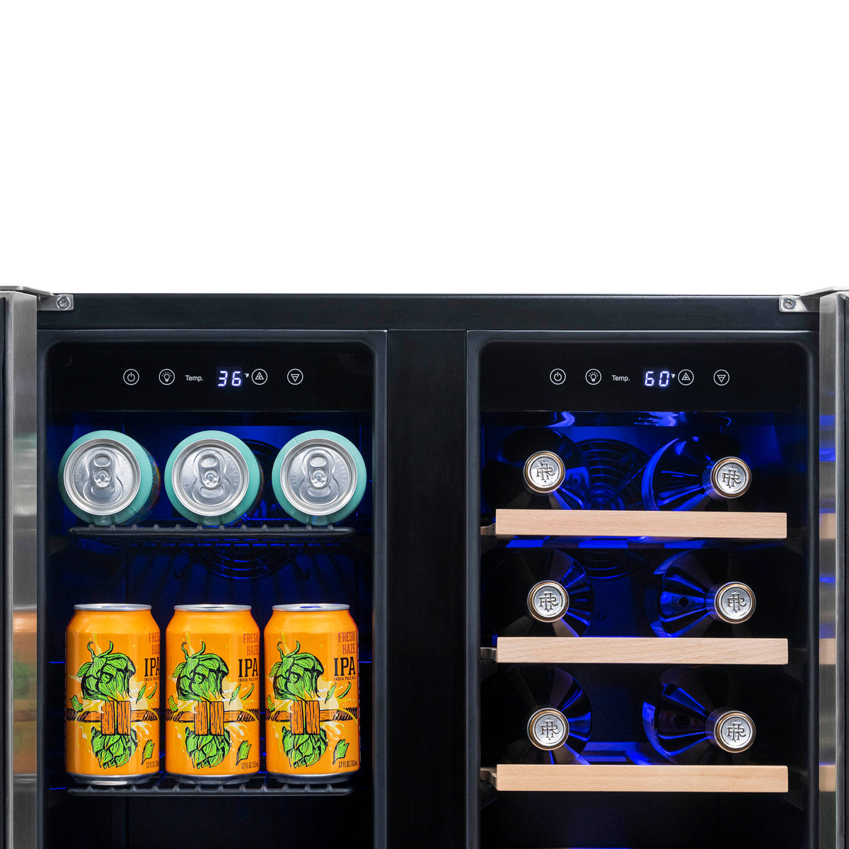 Newair® 58-Can, 18-Bottle Premium Built-in Dual Zone Beverage Fridge - 24"