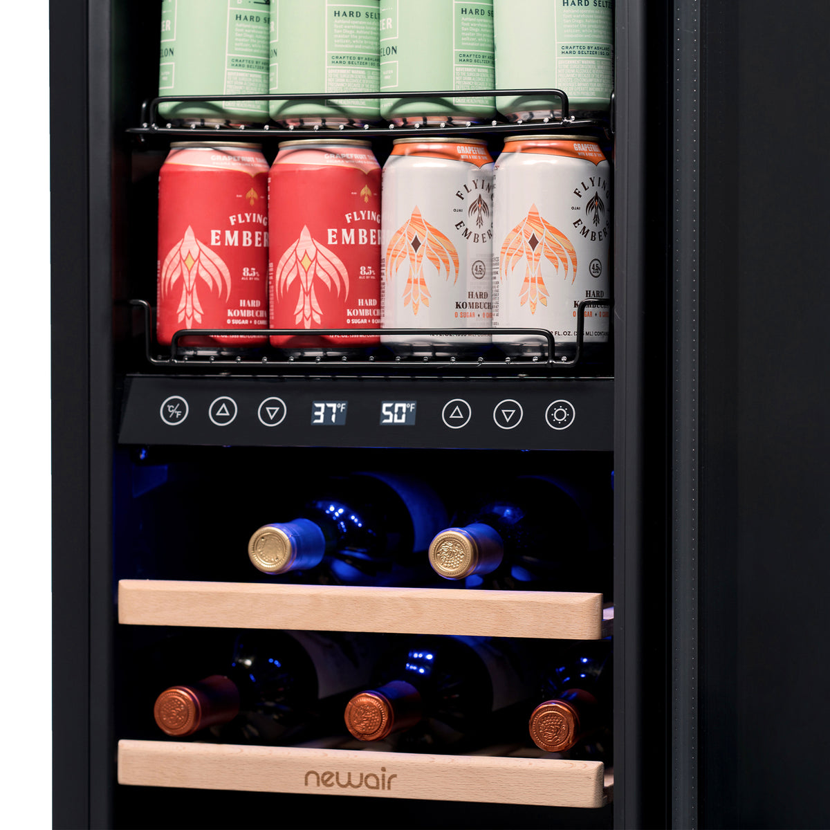 Newair® 48-Can, 13-Bottle Built-in Dual Zone Black Beverage Fridge - 15"