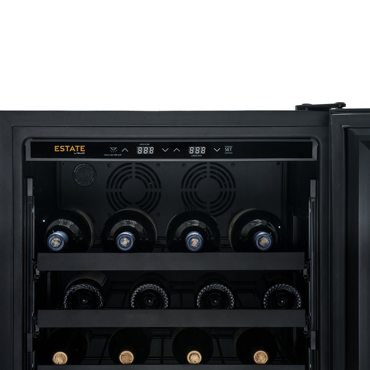 Up close ESTATE Series Premium Dual-Zone Wine and Beverage Center. 