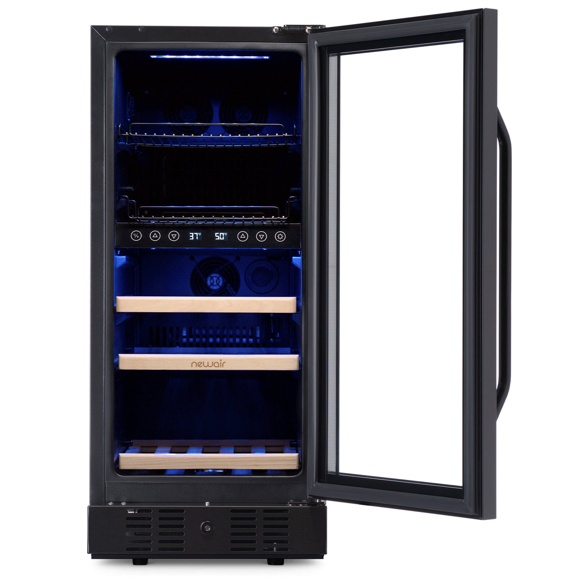 Newair® 48-Can, 13-Bottle Built-in Dual Zone Black Beverage Fridge - 15"