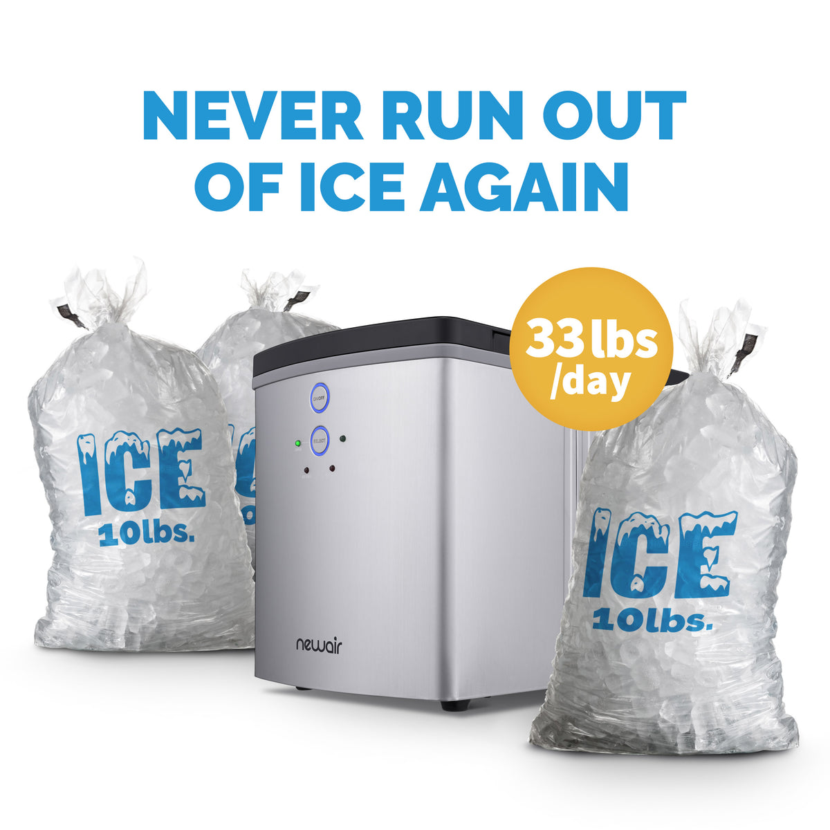Newair® Countertop Ice Maker. Bullet Ice, 33 lbs/day - Black