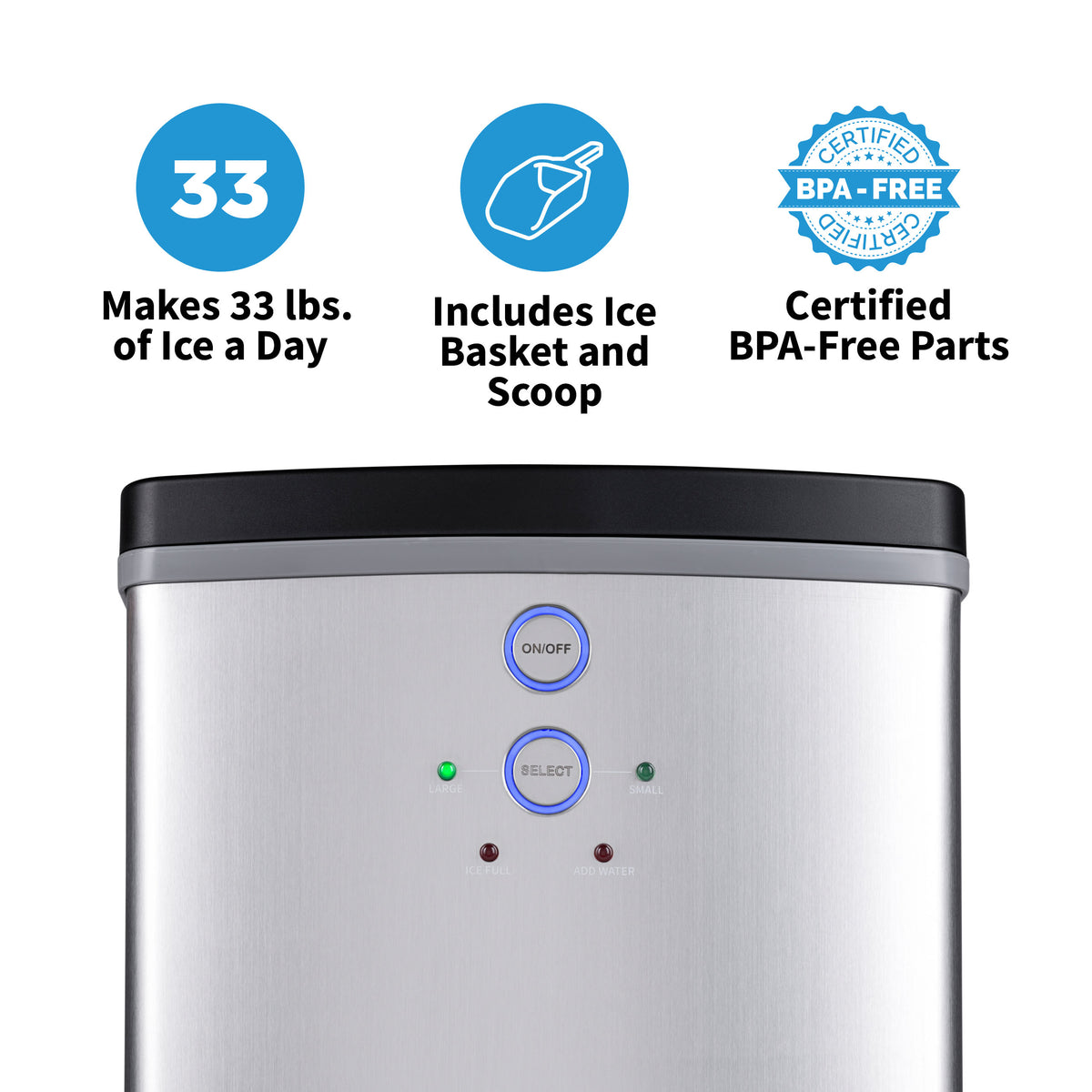 Newair® Countertop Ice Maker. Bullet Ice, 33 lbs/day - Black
