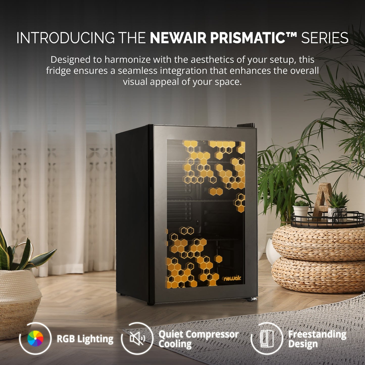 Newair® Prismatic™ Series Beverage Fridge with RGB HexaColor™ LED Lights