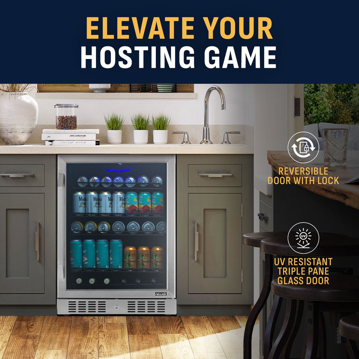 Newair® 177-Can Built-In or Freestanding Stainless Steel Beverage Fridge - 24"
