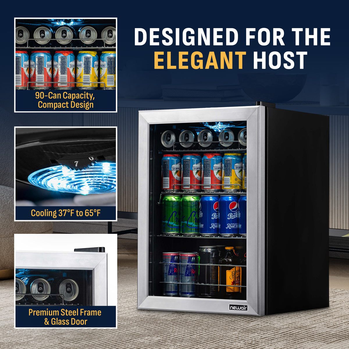 Newair® 90-Can Freestanding Stainless Steel Beverage Fridge -17"