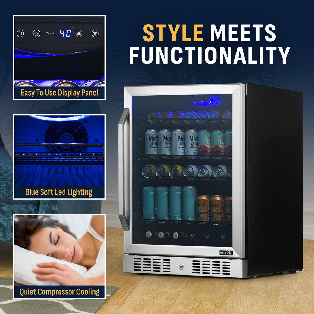 Newair® 177-Can Built-In or Freestanding Stainless Steel Beverage Fridge - 24"