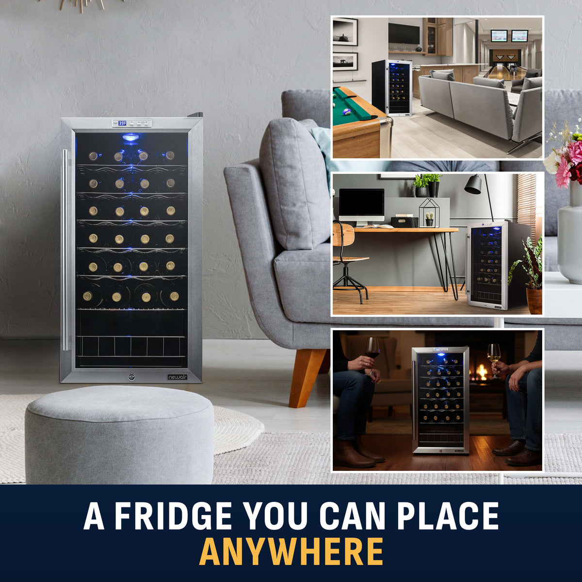 Newair® 27-Bottle 16.9" Stainless Steel Freestanding Wine Fridge