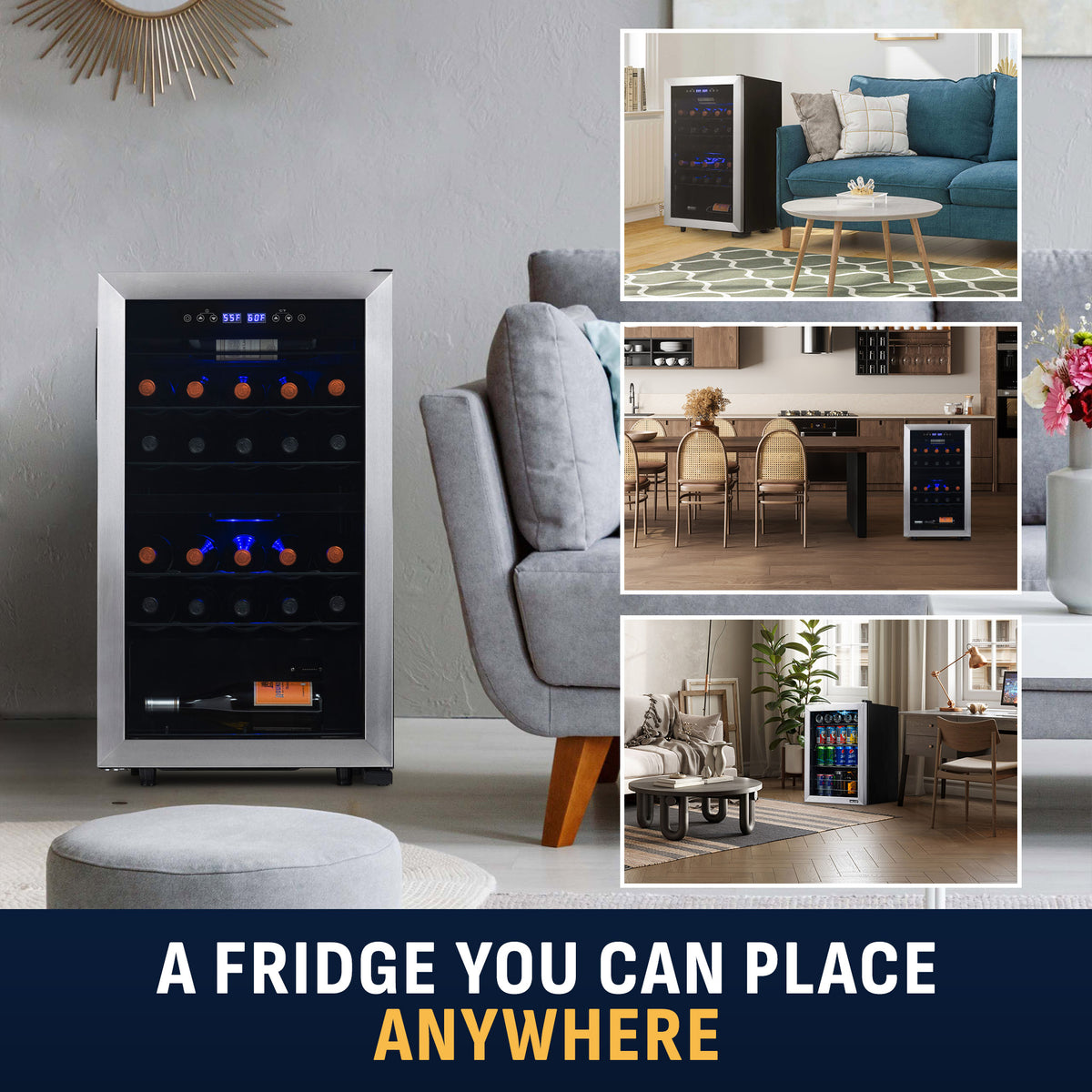 Newair® 28-Bottle 18.9" Stainless Steel Freestanding Dual Zone Wine Fridge
