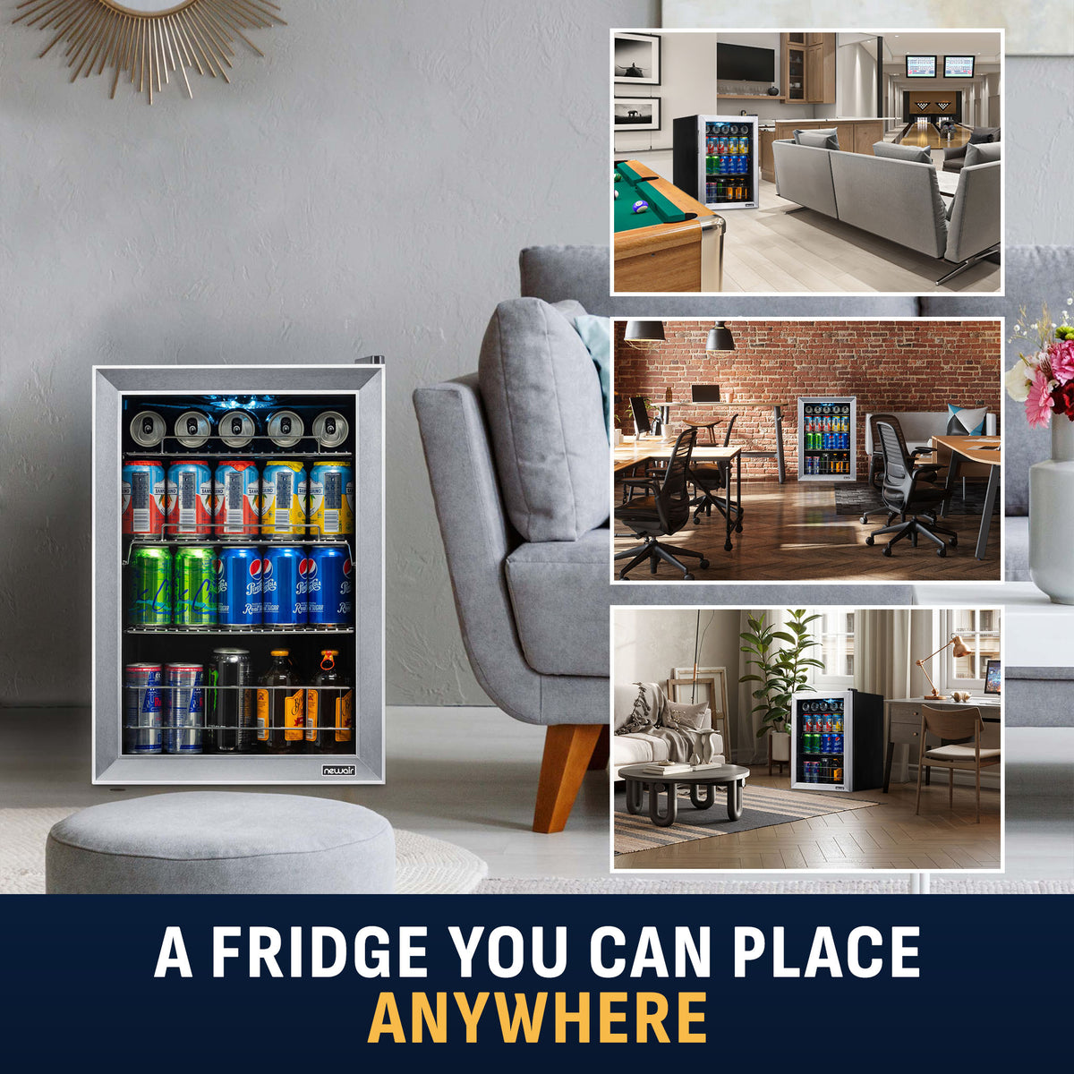 Newair® 90-Can Freestanding Stainless Steel Beverage Fridge -17"