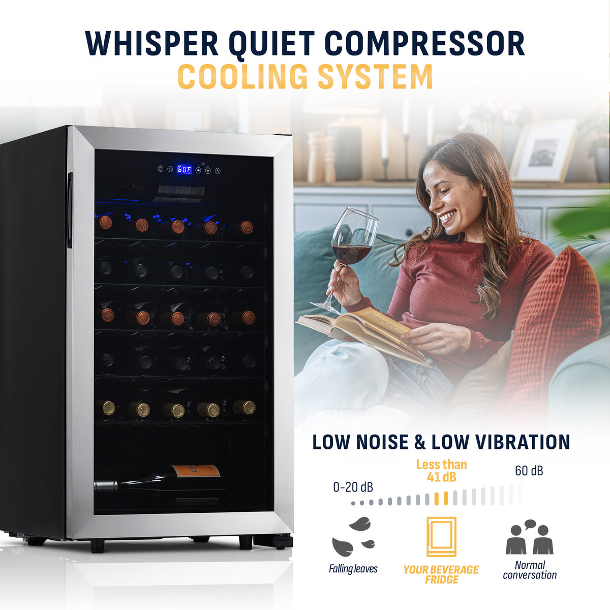 Newair® 33-Bottle 18.9" Stainless Steel Freestanding Wine Fridge