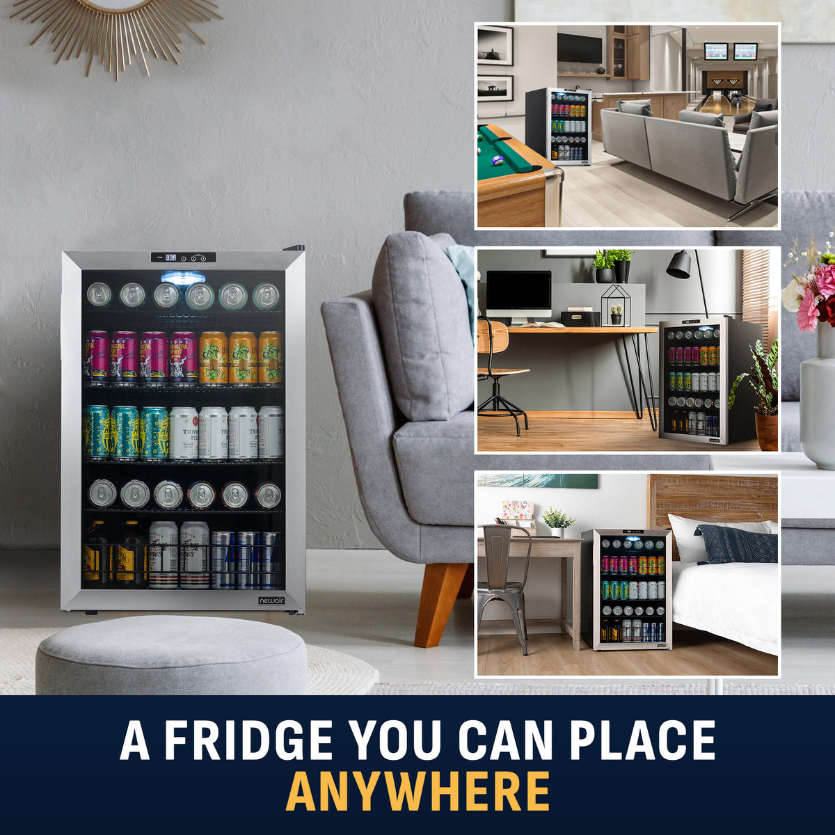Newair® 160-Can Freestanding Stainless Steel Beverage Fridge - 21.3"