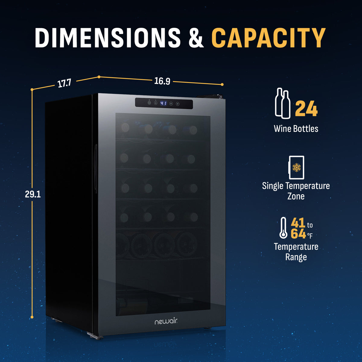 Newair® 24-Bottle 16.9" Shadowᵀᴹ Series Freestanding Wine Fridge