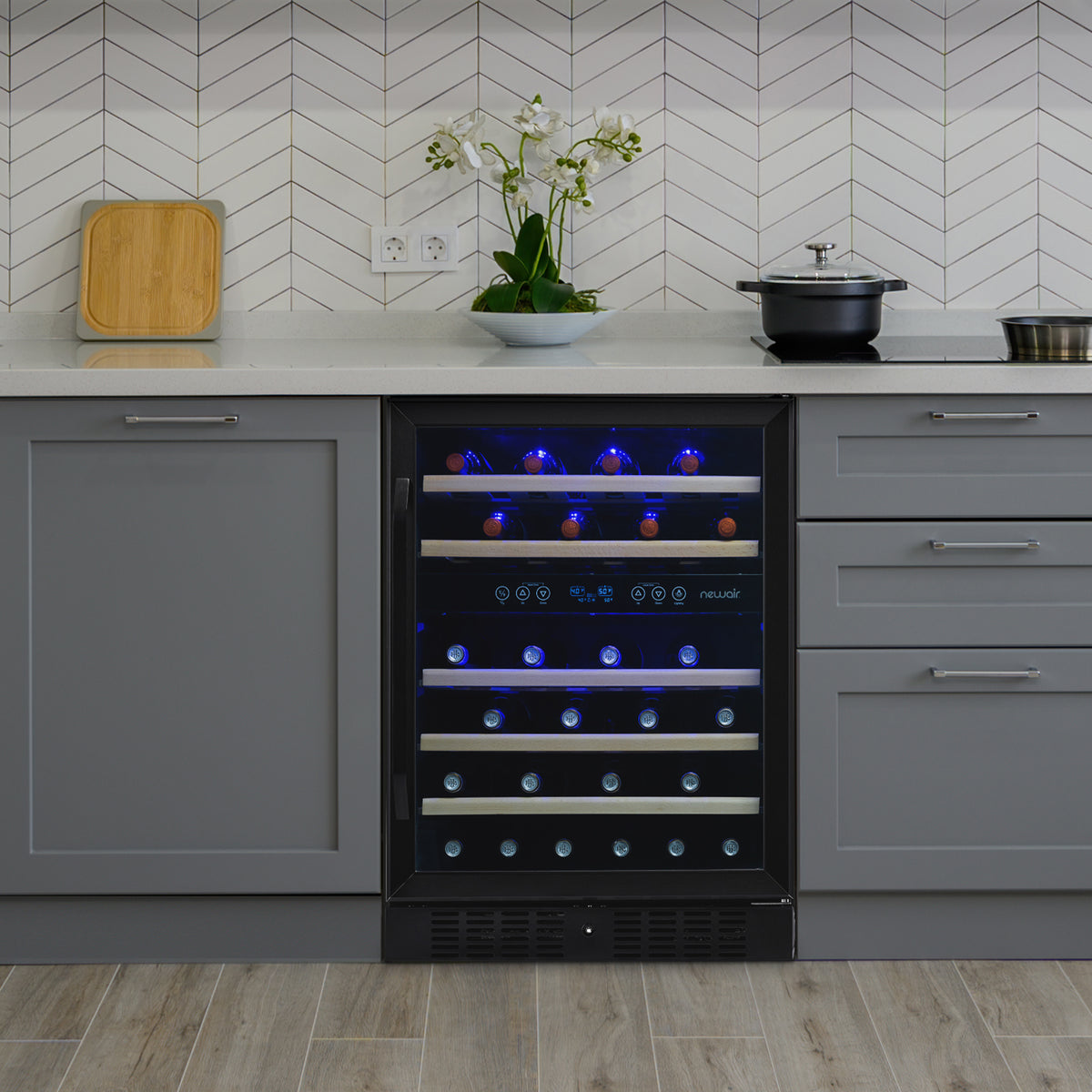 Newair® 46-Bottle 23.5" Black Stainless Steel Built-In Dual Zone Wine Cooler