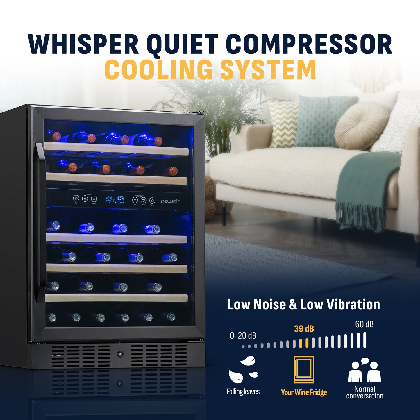 Newair® 46-Bottle 23.5" Black Stainless Steel Built-In Dual Zone Wine Cooler