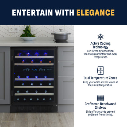 newair®-46-bottle-23-5-black-stainless-steel-built-in-dual-zone-wine-cooler