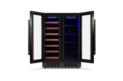 front-facing-opened-dual-zone-wine-and-beverage-cooler-combo