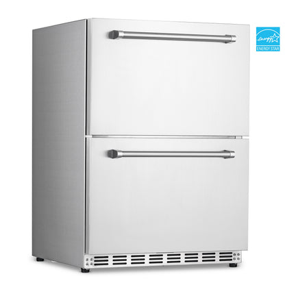 newair-24-4-0-cu-ft-dual-drawer-commercial-grade-wine-and-beverage-fridge-stainless-steel-built-in-design-weatherproof-and-outdoor-rated-fingerprint-resistant-and-slow-closing-door-wire-basket-and-2-drawer-organizers-included-and-anti-tip-brackets-beverage-fridge